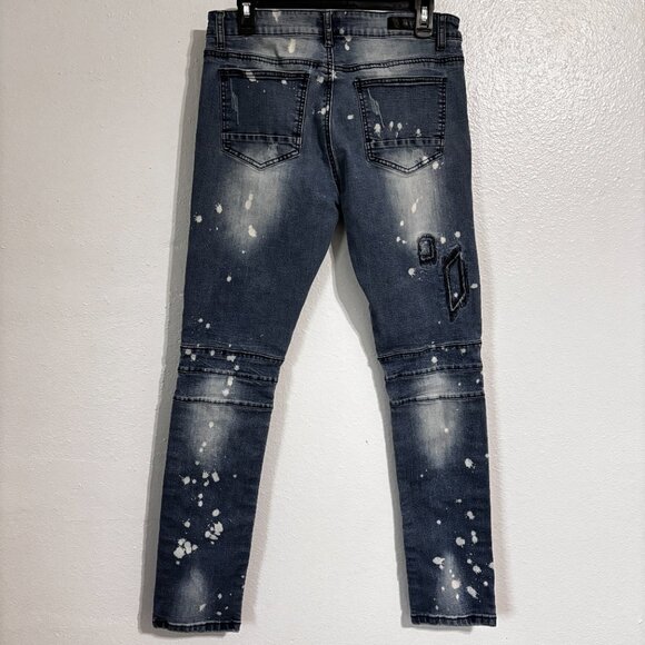 CJ Black Premium Skinny Flex Jeans 34x34 Moto Distressed Paint Splatter Denim - Picture 2 of 14